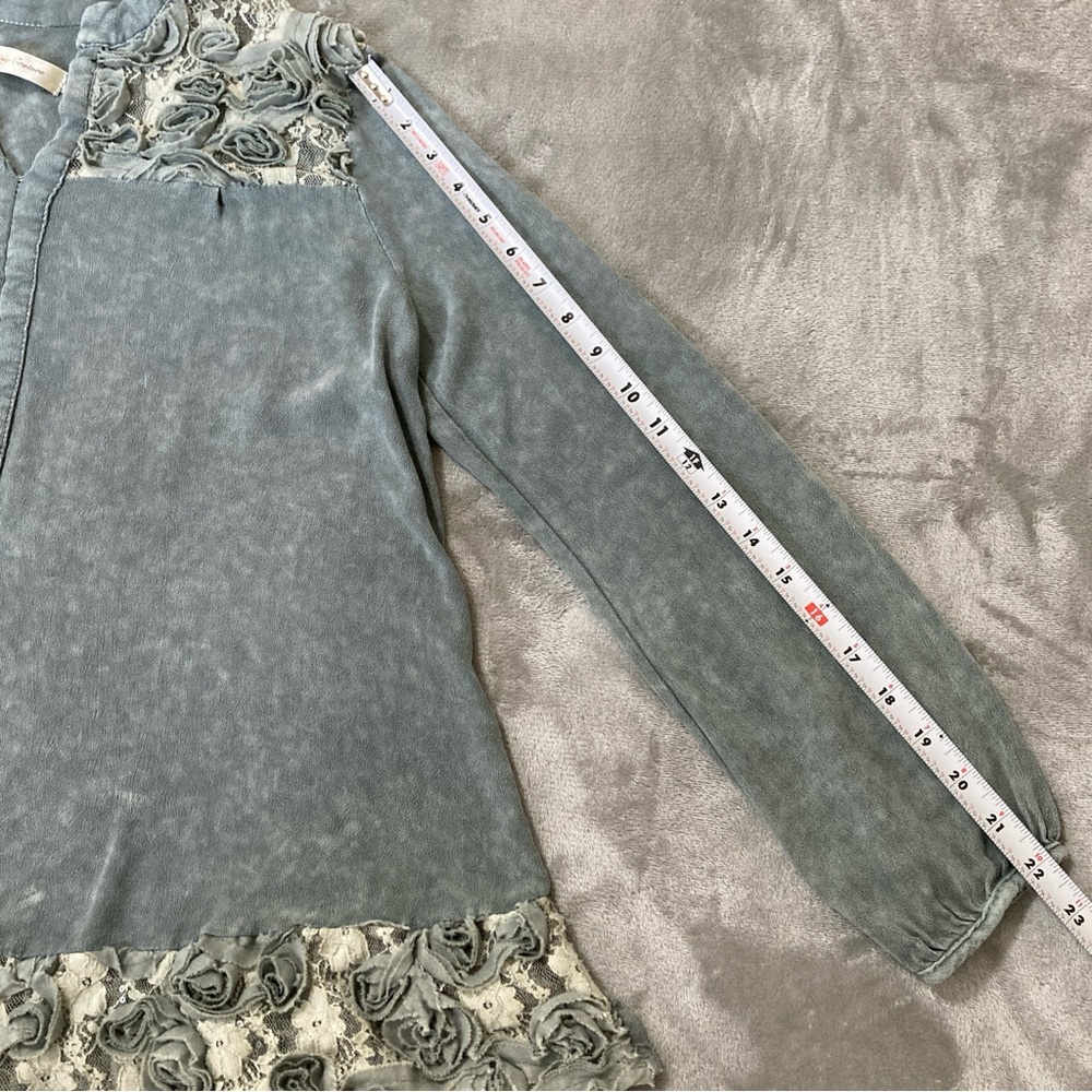 Simply Couture Women’s Blouse Gray Embellished Long Sleeve Size S Bohemian - Picture 9 of 14